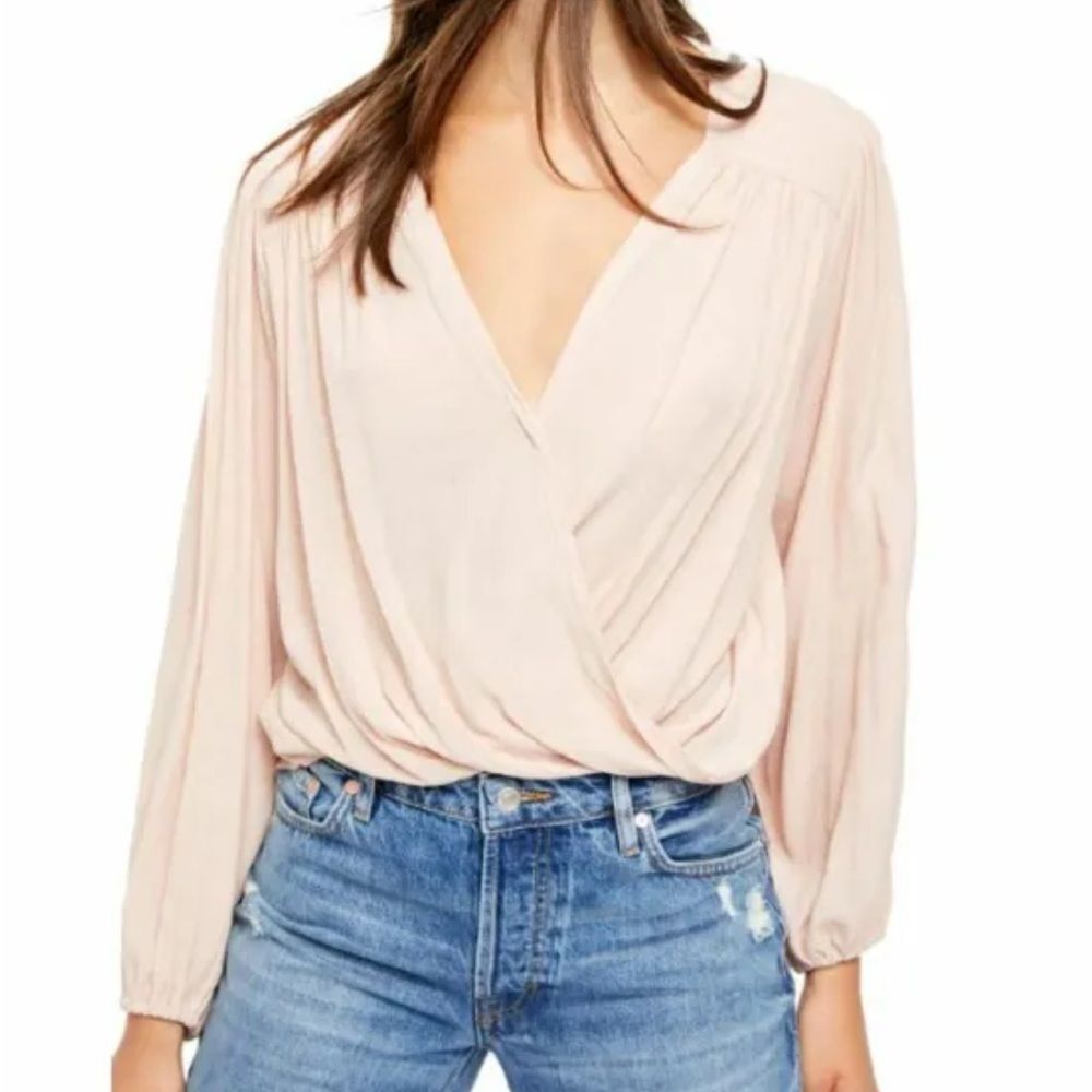 Free People Check On It Wrap Blouse Pink Size S